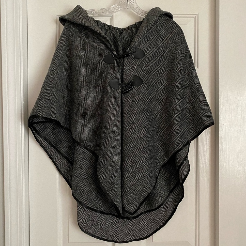 Herringbone Double Layer Poncho with Hook Closure - Picture 1 of 4